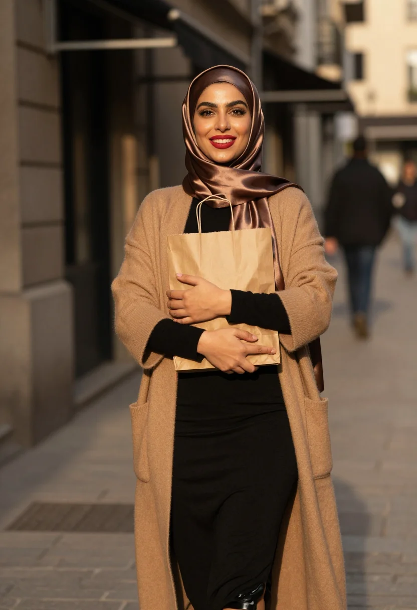 AI paris modest street sample — portrait of a woman, a chest-up walking portrait of a Maghre