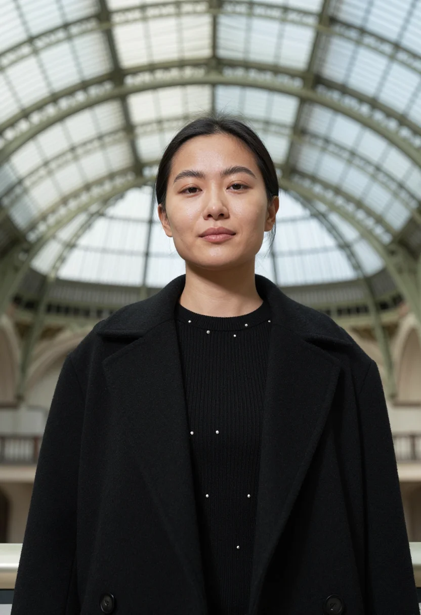AI paris photo grand palais black sample — portrait of a woman, framed tight, head and shoulders, the b