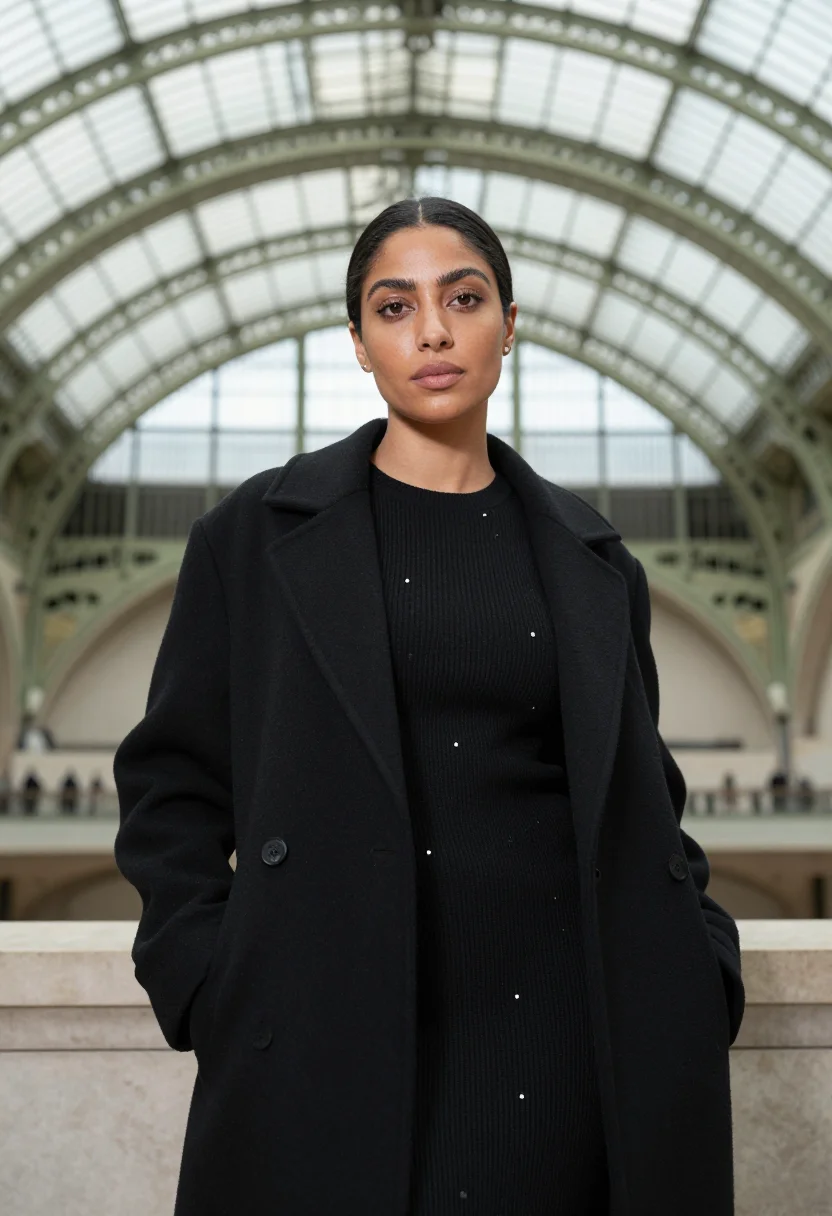 AI paris photo grand palais black sample — portrait of a woman, framed half-length from the head to the
