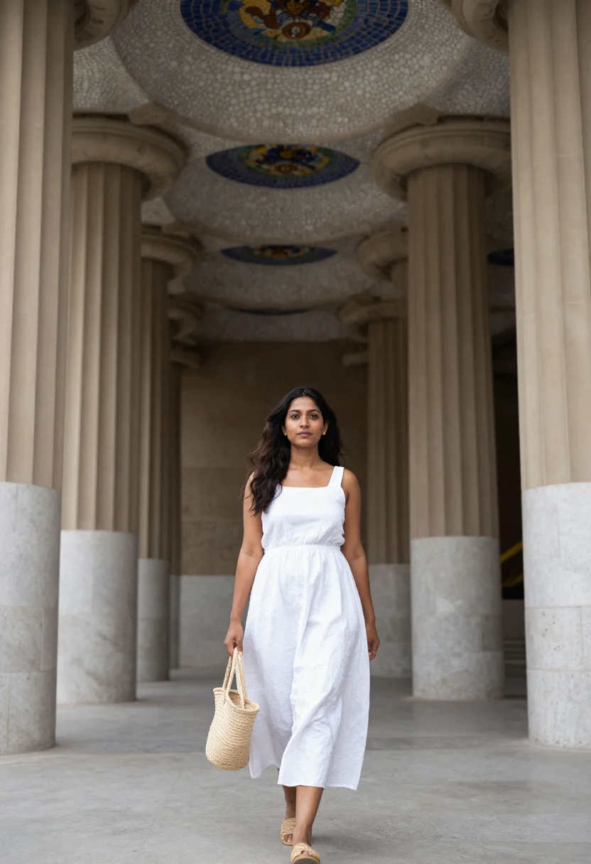 AI park guell sample — three-quarter-length portrait of a South-Asian woman with wa