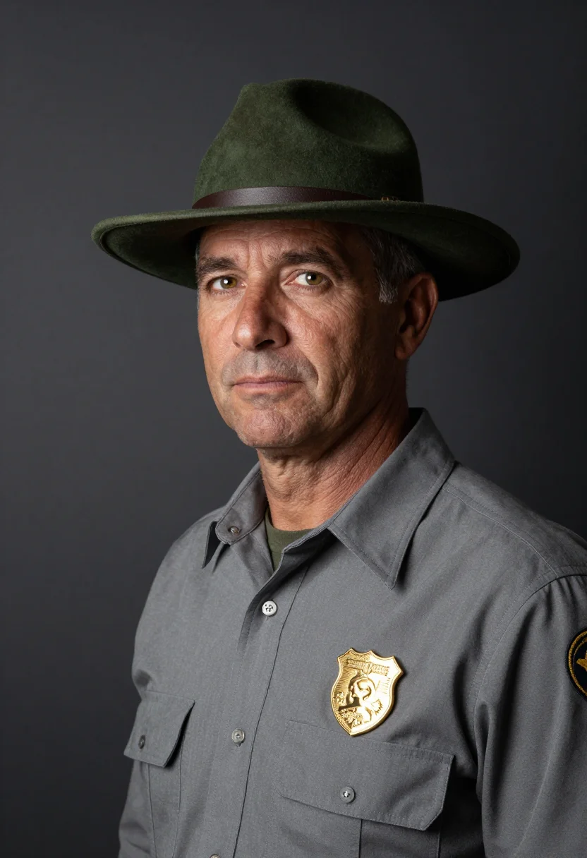 AI park ranger sample — portrait of a man, head-and-shoulders portrait of an America