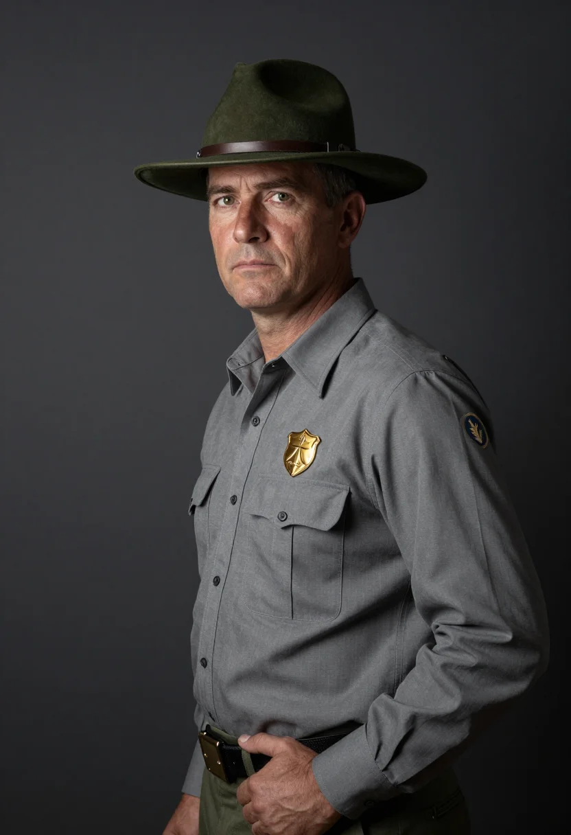 AI park ranger sample — portrait of a man, half-length formal portrait of an America