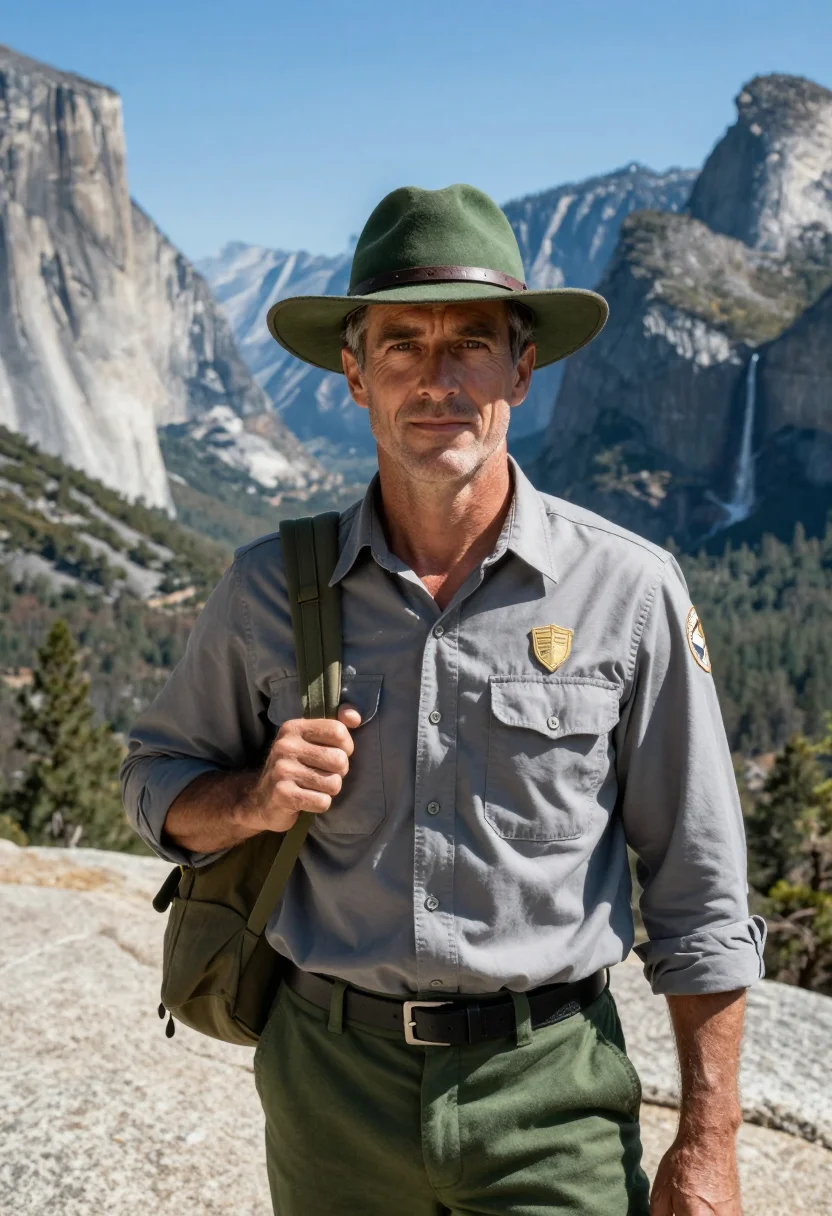 AI park ranger sample — portrait of a man, chest-up portrait of an American man in h