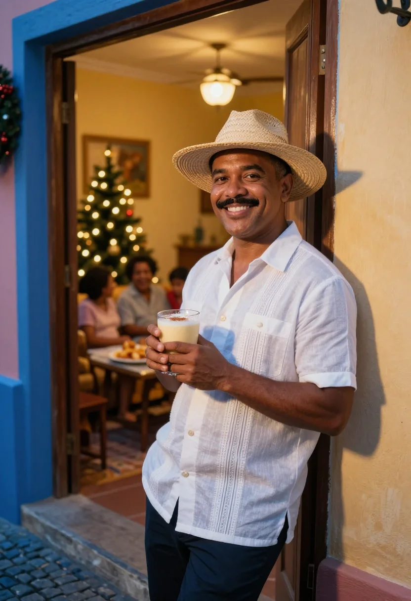 AI parranda puerto rico sample — editorial portrait photograph, a Puerto Rican man in his mid