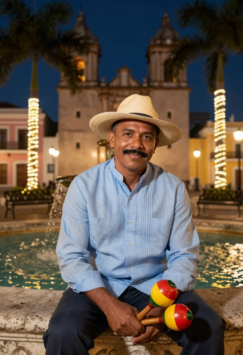 AI parranda puerto rico sample — editorial portrait photograph, a Puerto Rican man in his mid