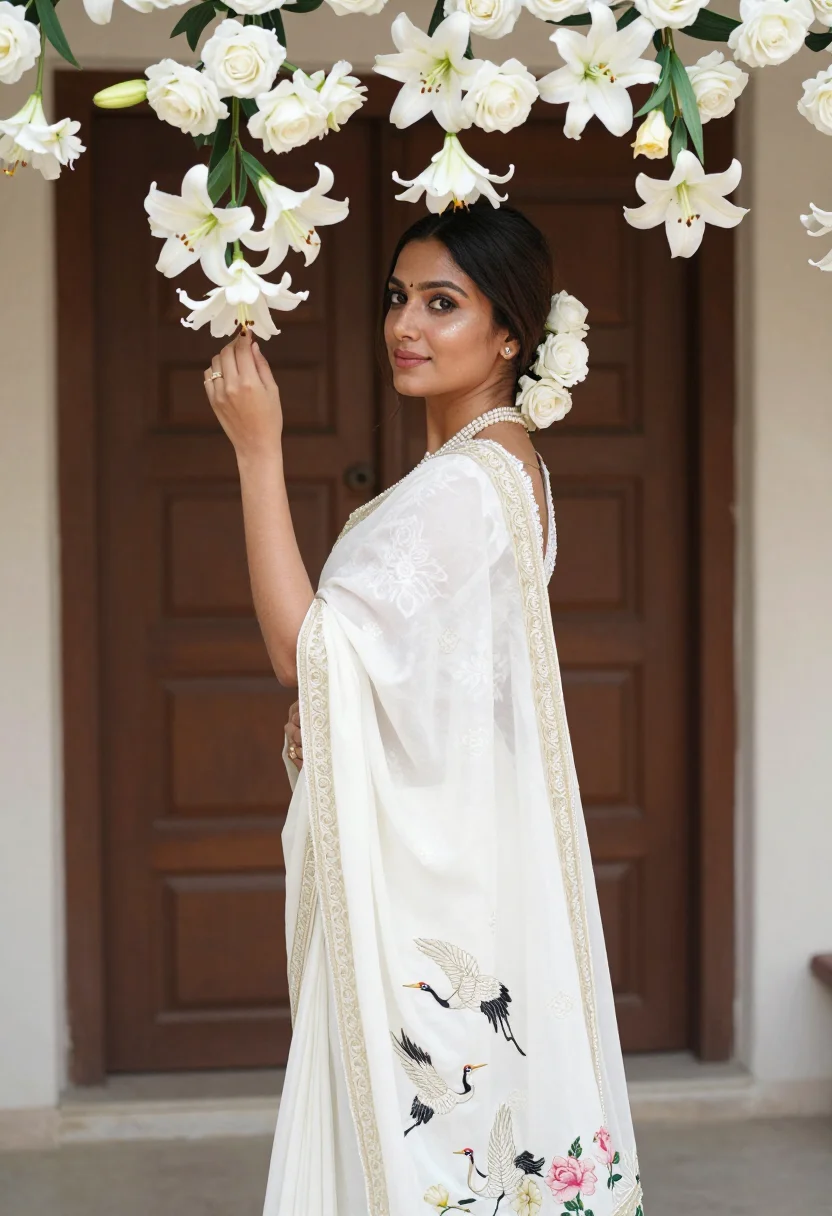 AI parsi gara sample — portrait of a woman, three-quarter-length over-the-shoulder