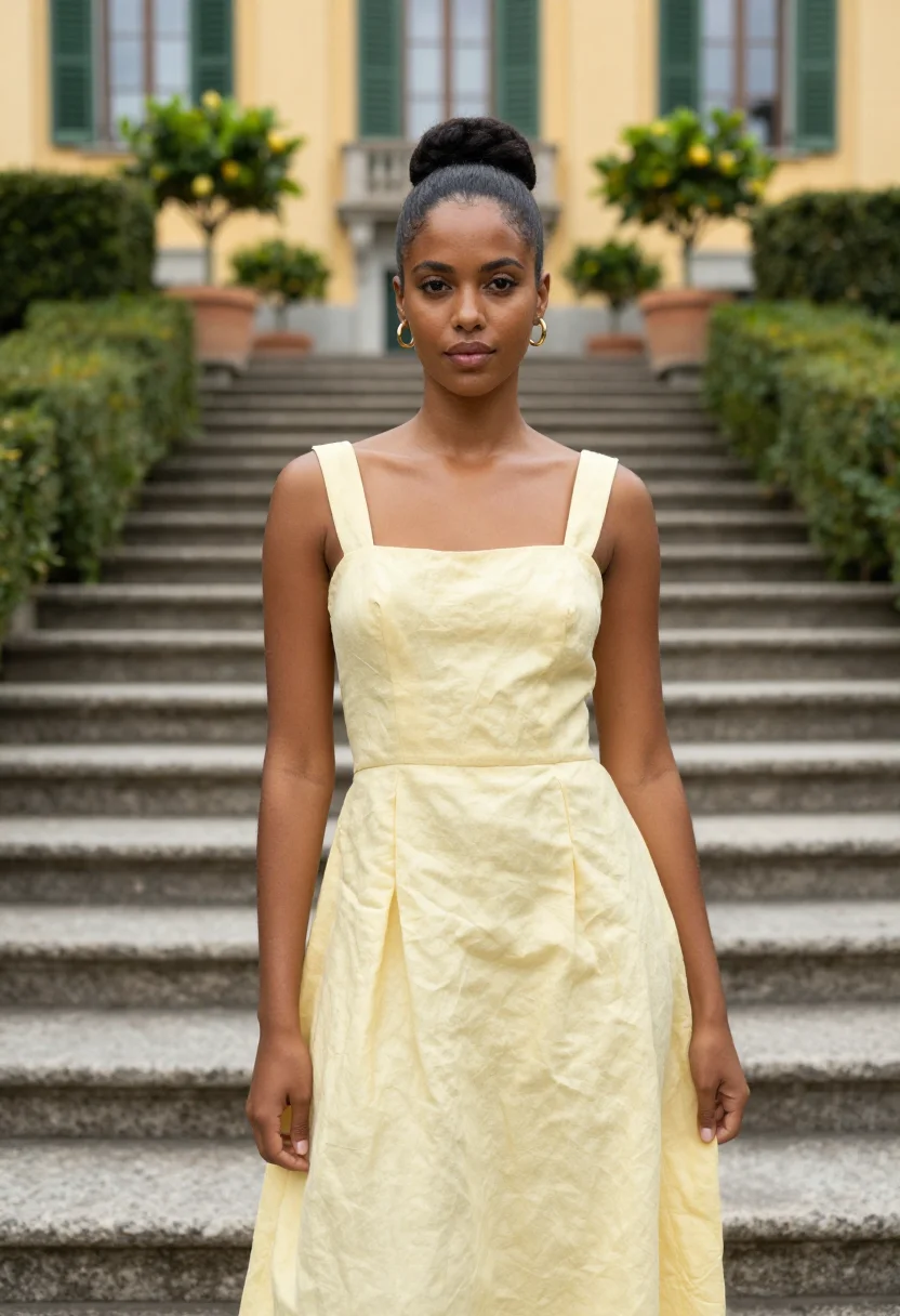 AI passalacqua moltrasio yellow palazzo sample — portrait of a woman, an Italian woman of Ethiopian descent i