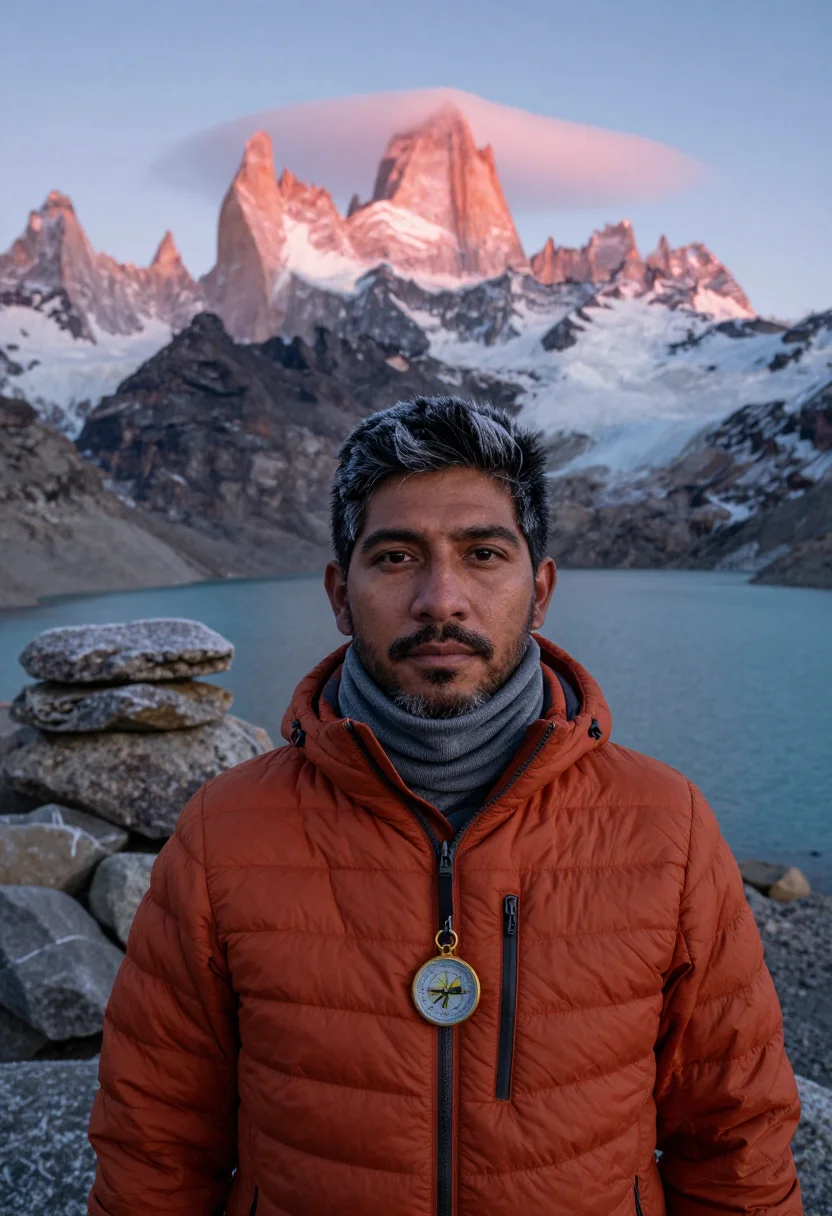 AI patagonia sample — head-and-shoulders portrait of a Latin American man with war
