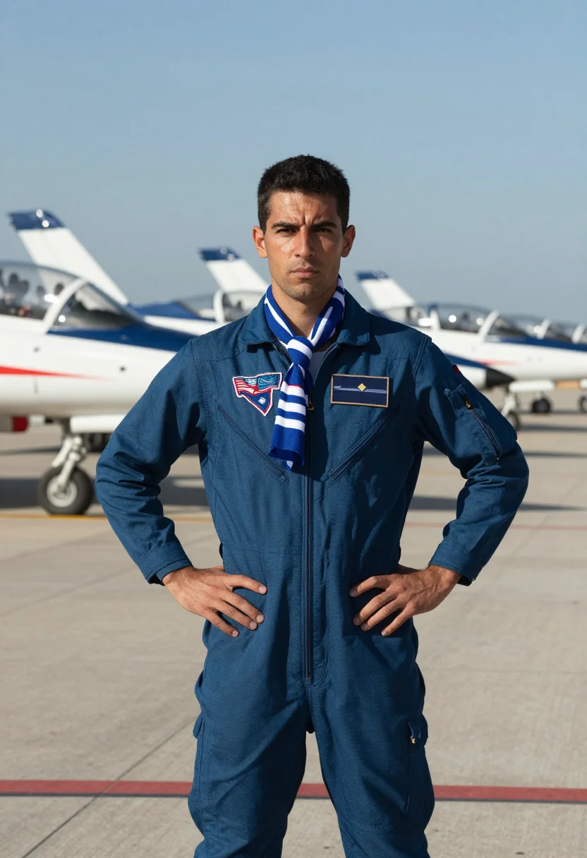 AI patrouille de france sample — portrait of a man, three-quarter portrait from the thighs up