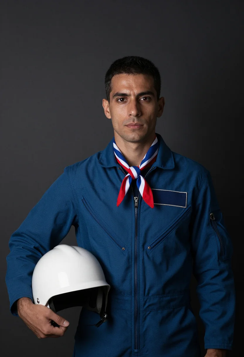 AI patrouille de france sample — portrait of a man, waist-up portrait of a Western-European m