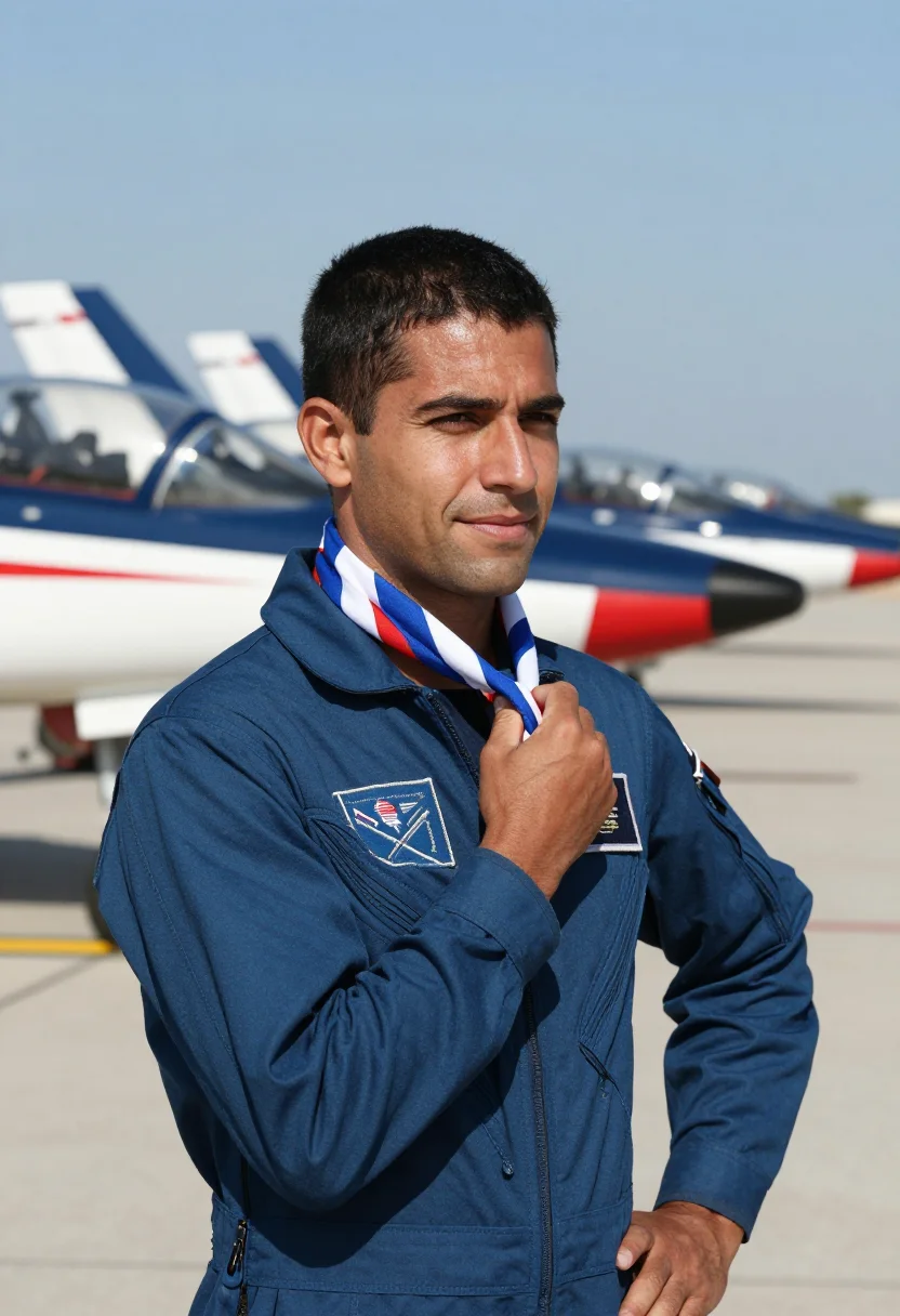 AI patrouille de france sample — portrait of a man, waist-up portrait of a Western-European m