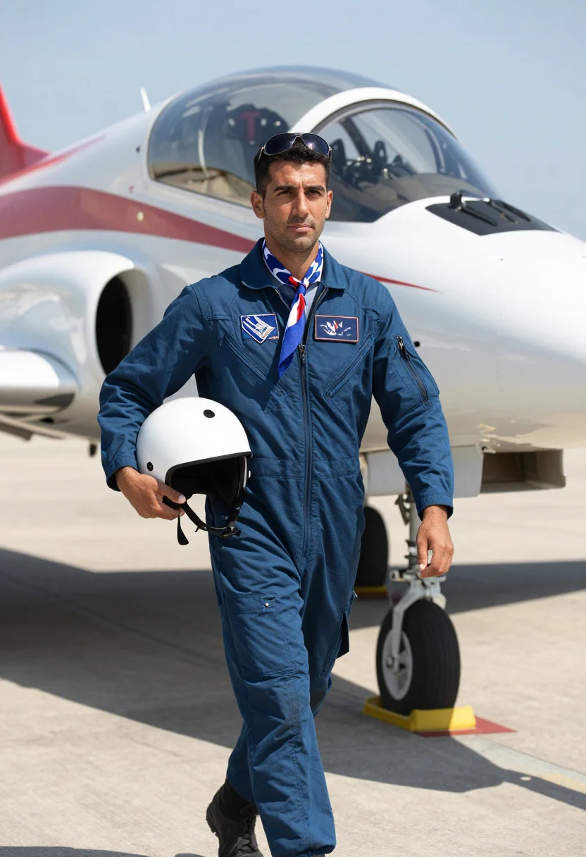 AI patrouille de france sample — portrait of a man, three-quarter portrait from the thighs up