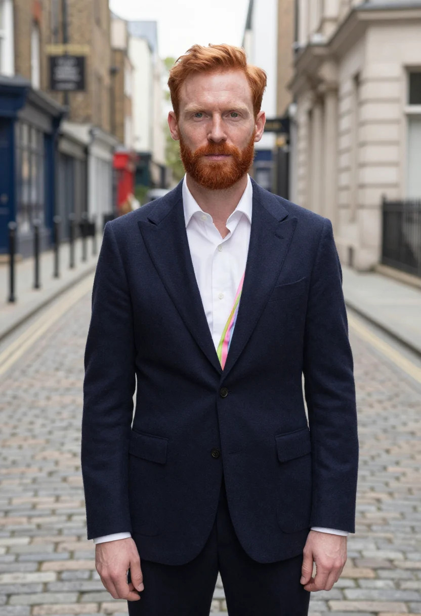 AI paul smith floral street multistripe navy palette men sample — portrait of a man, a Scottish man in his mid-forties with pa