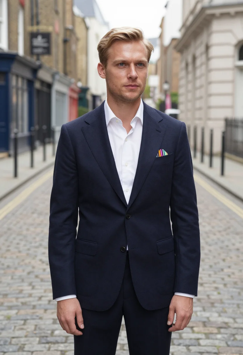 AI paul smith floral street multistripe navy palette men sample — portrait of a man, a Dutch man in his early thirties with fa