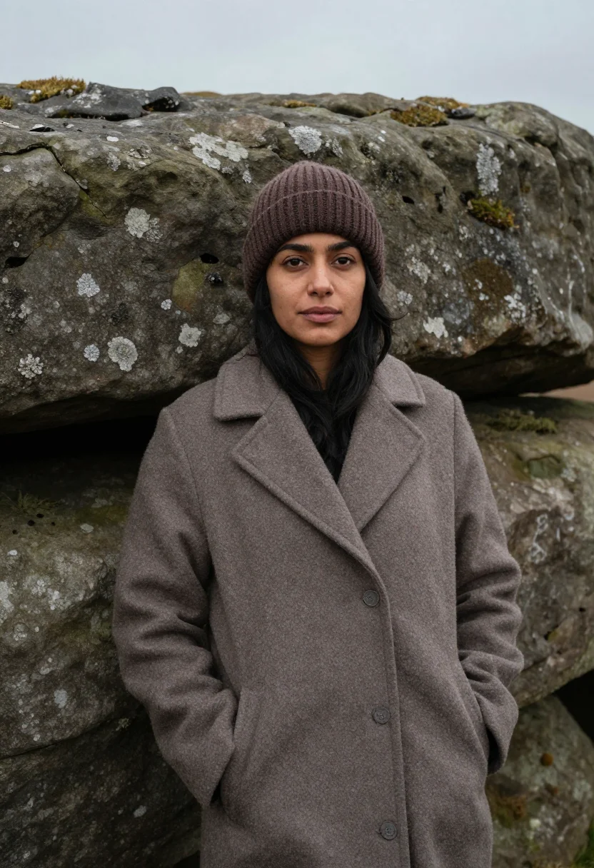 AI peak district gritstone november sample — portrait of a woman, framed half-length from the head to the