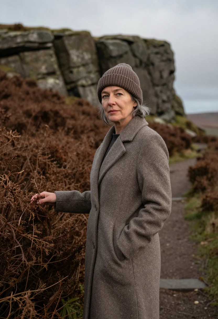 AI peak district gritstone november sample — portrait of a woman, framed half-length from the head to the