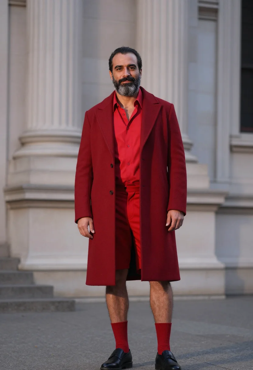 AI pedro pascal met gala 2023 red shorts sample — portrait of a man, a Spanish man in his late forties with wa
