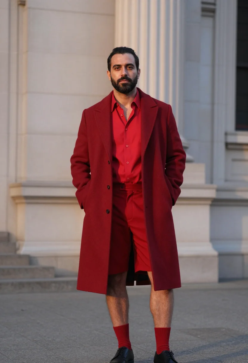 AI pedro pascal met gala 2023 red shorts sample — portrait of a man, an Italian man in his mid-forties with ol