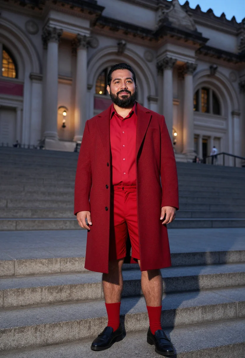 AI pedro pascal met gala 2023 red shorts sample — portrait of a man, a Mexican man in his late forties with wa