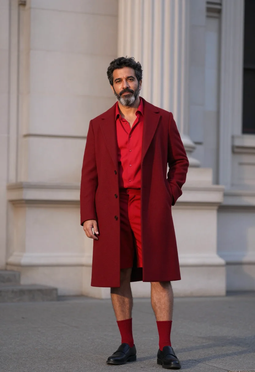 AI pedro pascal met gala 2023 red shorts sample — portrait of a man, a Chilean man in his early fifties with h
