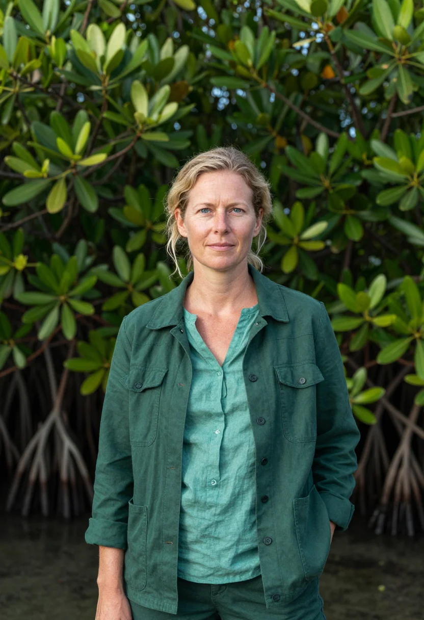 AI pemba island marine biologist mangrove green sample — portrait of a woman, a Danish marine biologist in her mid-th