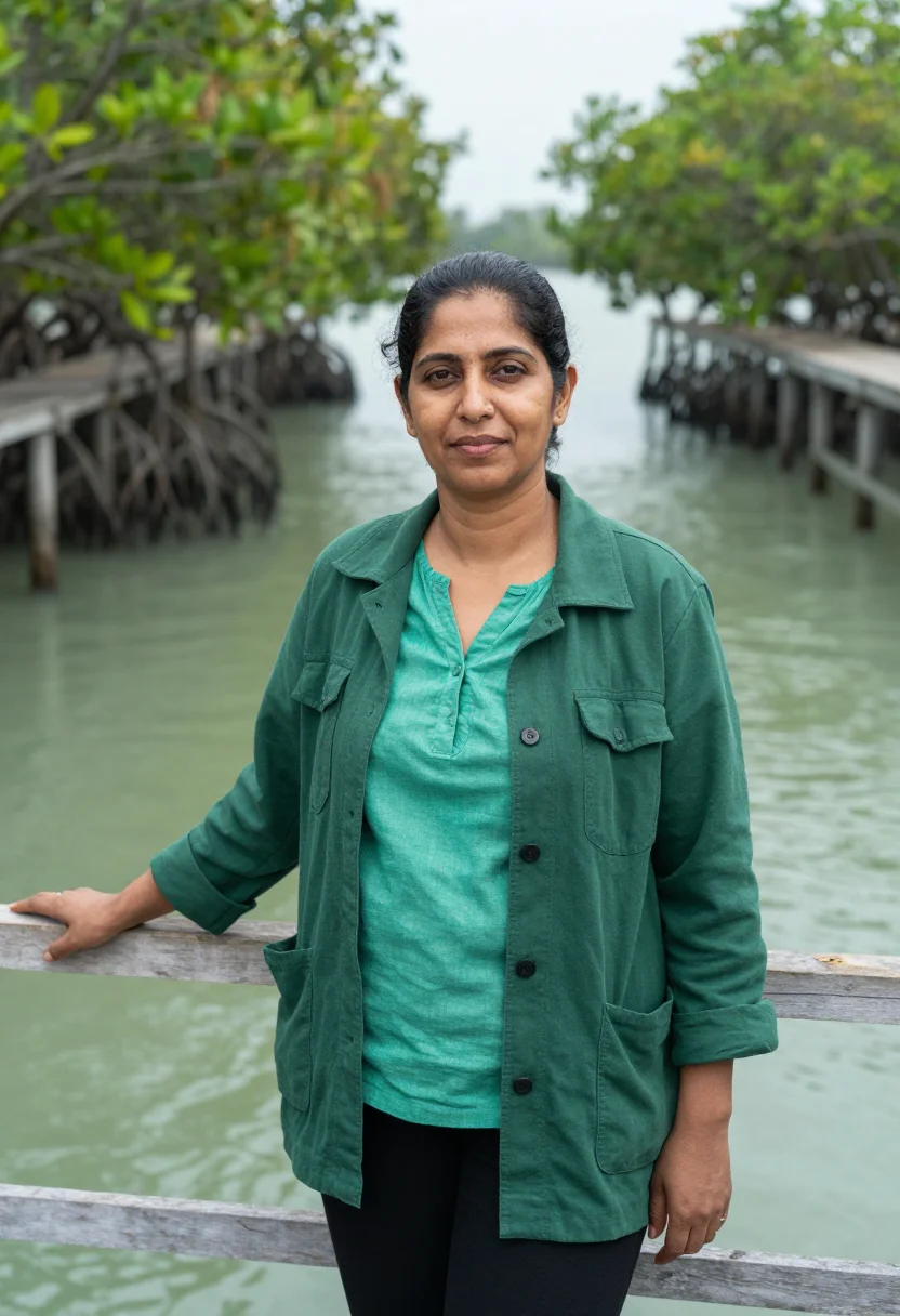 AI pemba island marine biologist mangrove green sample — portrait of a woman, an Omani-Zanzibari marine biologist in