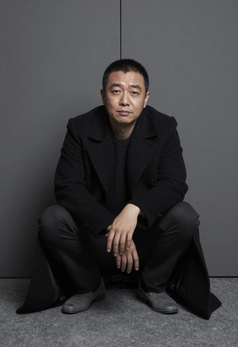 AI penn corner sample — portrait of a man, close crouched portrait of an East-Asian