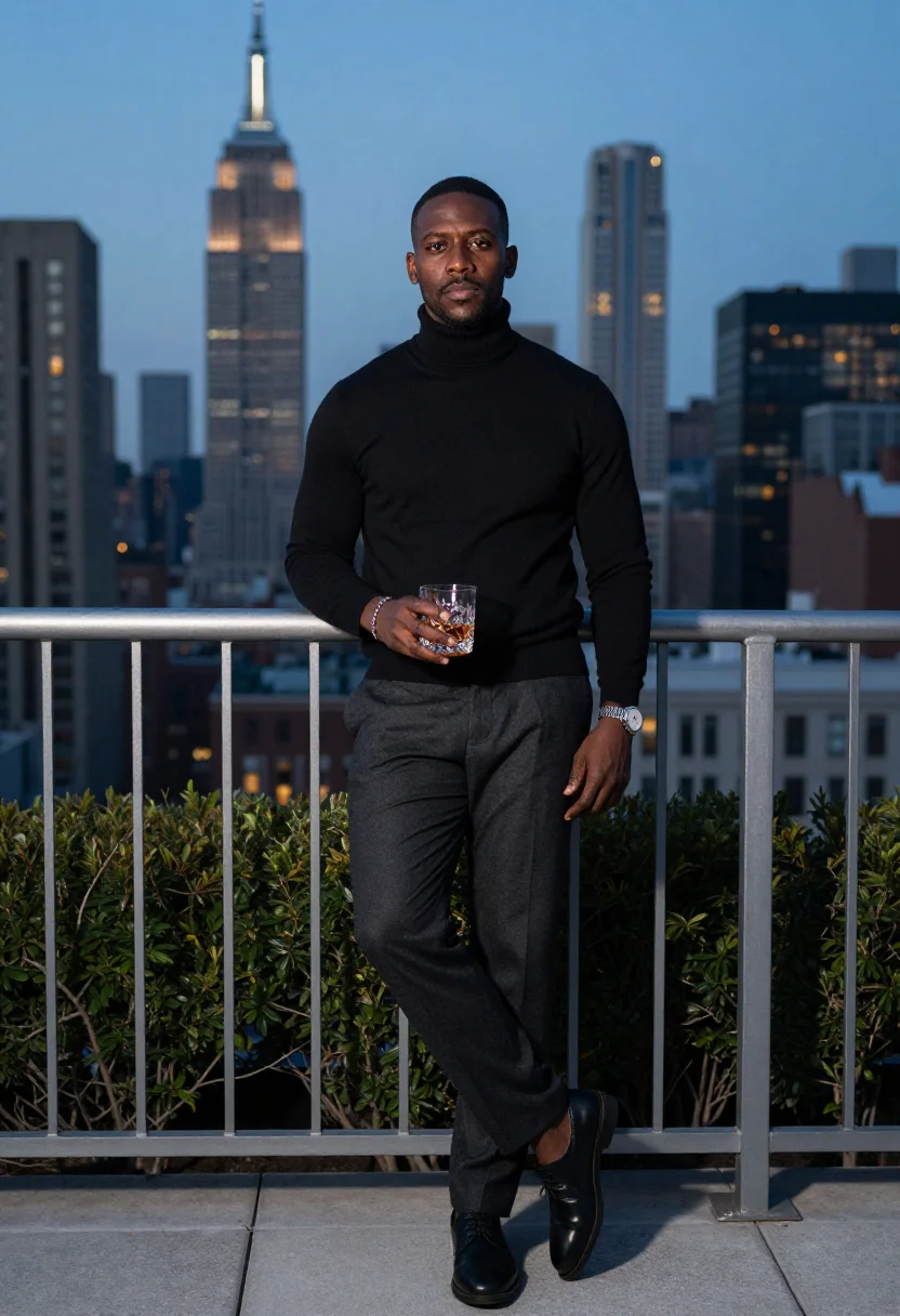AI penthouse terrace sample — portrait of a man, full-length portrait of a Black American