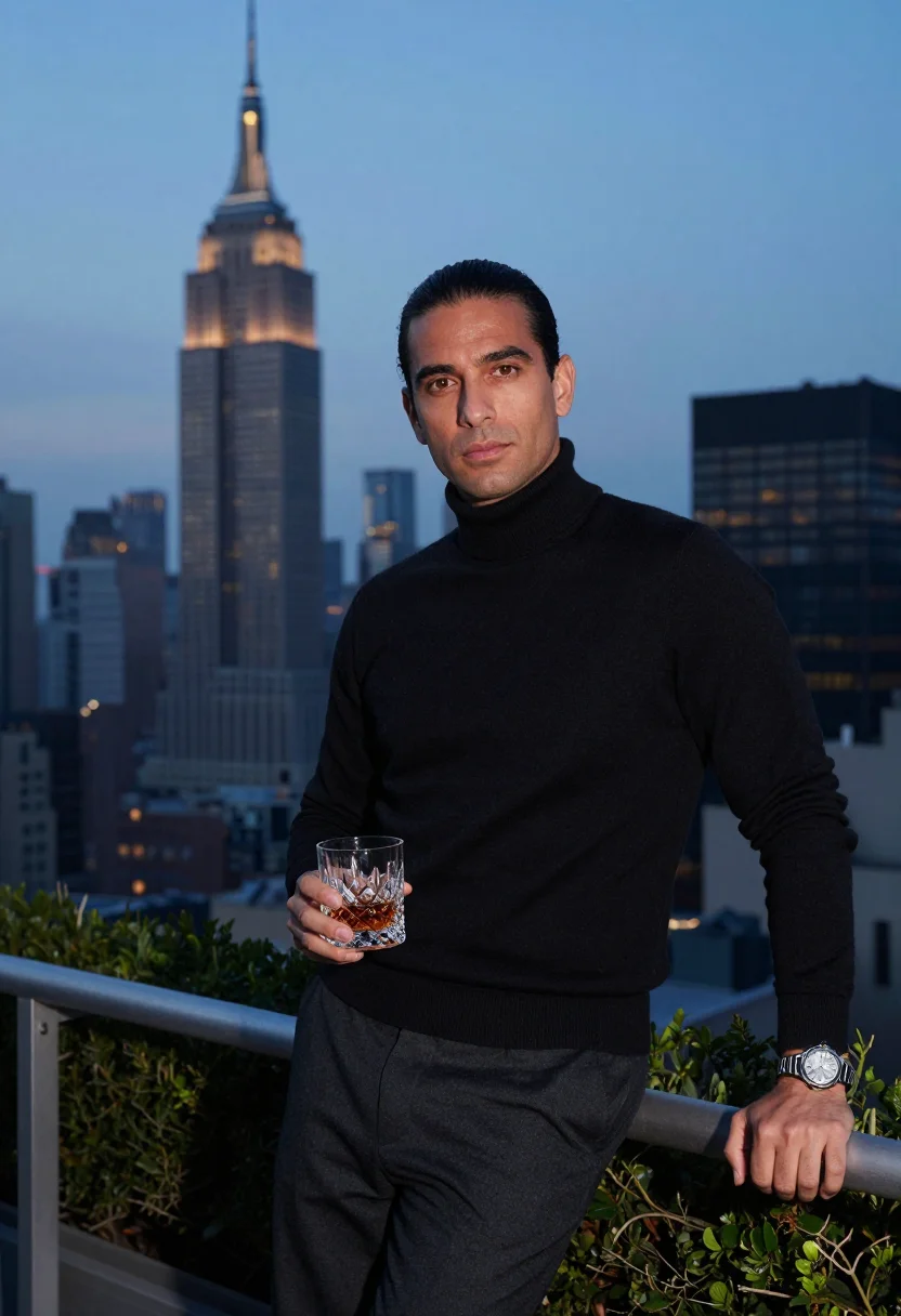 AI penthouse terrace sample — portrait of a man, half-length portrait of an Italian man in