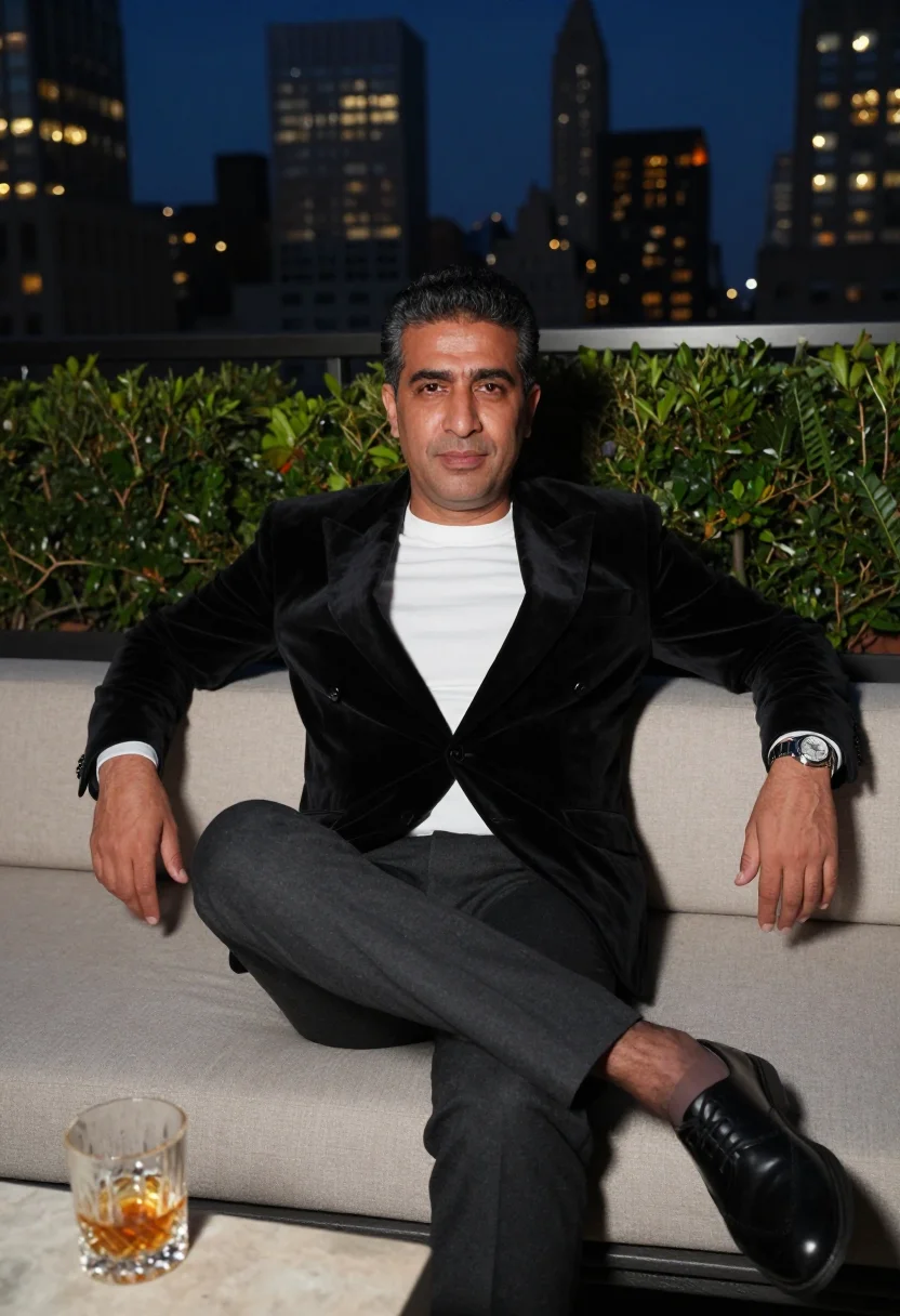 AI penthouse terrace sample — portrait of a man, three-quarter-length portrait of a Persia