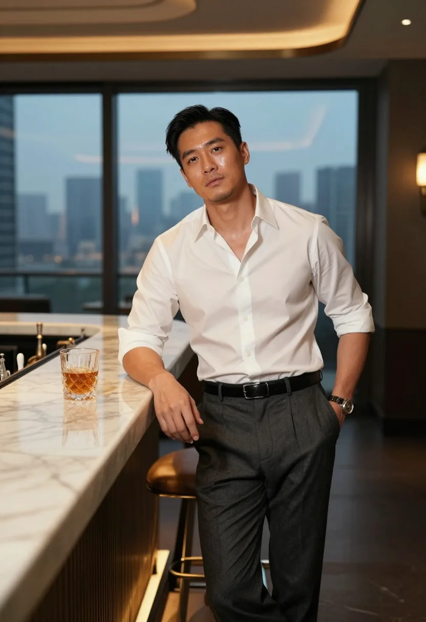 AI penthouse terrace sample — portrait of a man, three-quarter-length portrait of a Chines
