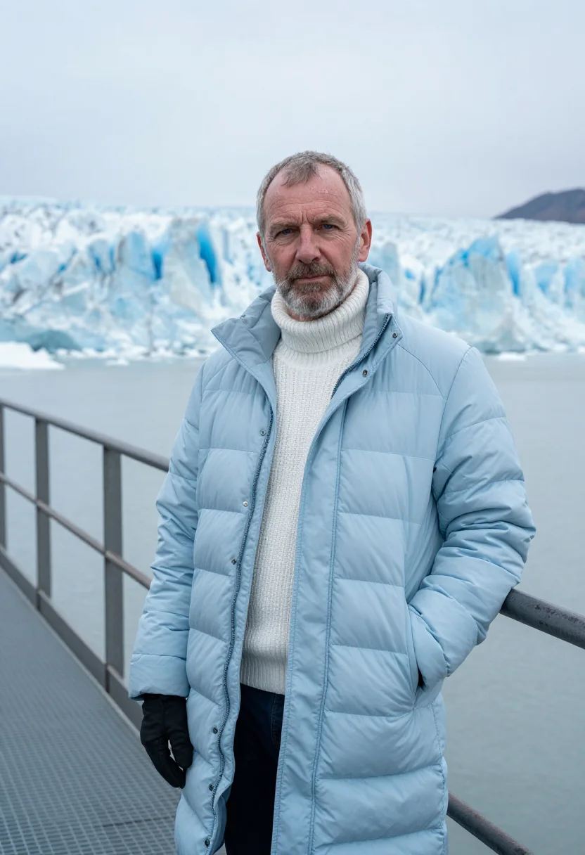 AI perito moreno glaciologist ice blue sample — portrait of a man, a Western-European glaciologist in his la