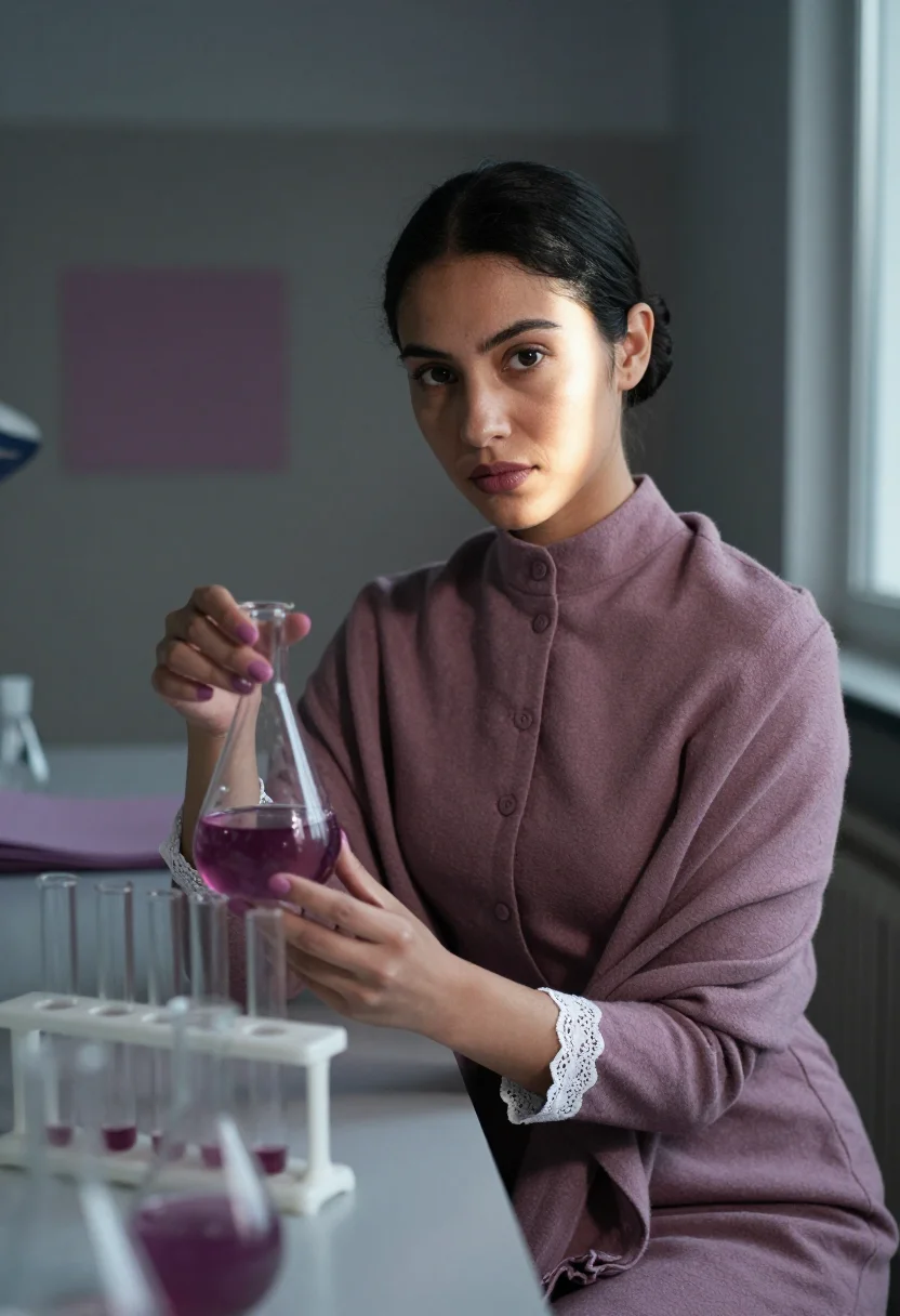 AI perkin mauve sample — portrait of a woman, a woman in her twenties with olive skin