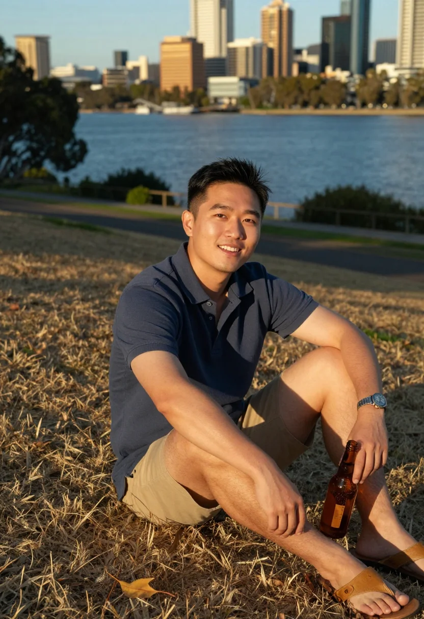 AI perth fifo sample — portrait of a man, three-quarter portrait of an East-Asian m