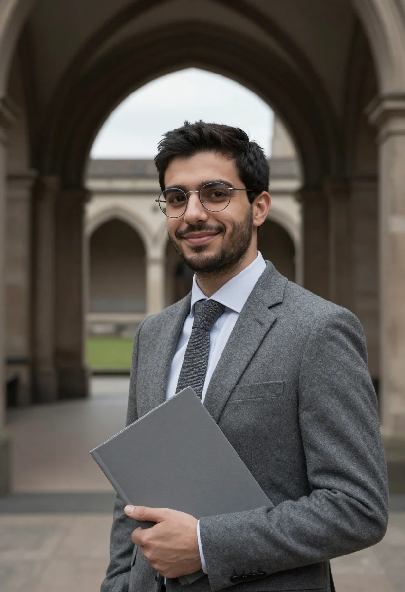 AI phd viva november grey sample — portrait of a man, framed chest-up, the crop falling at mid-