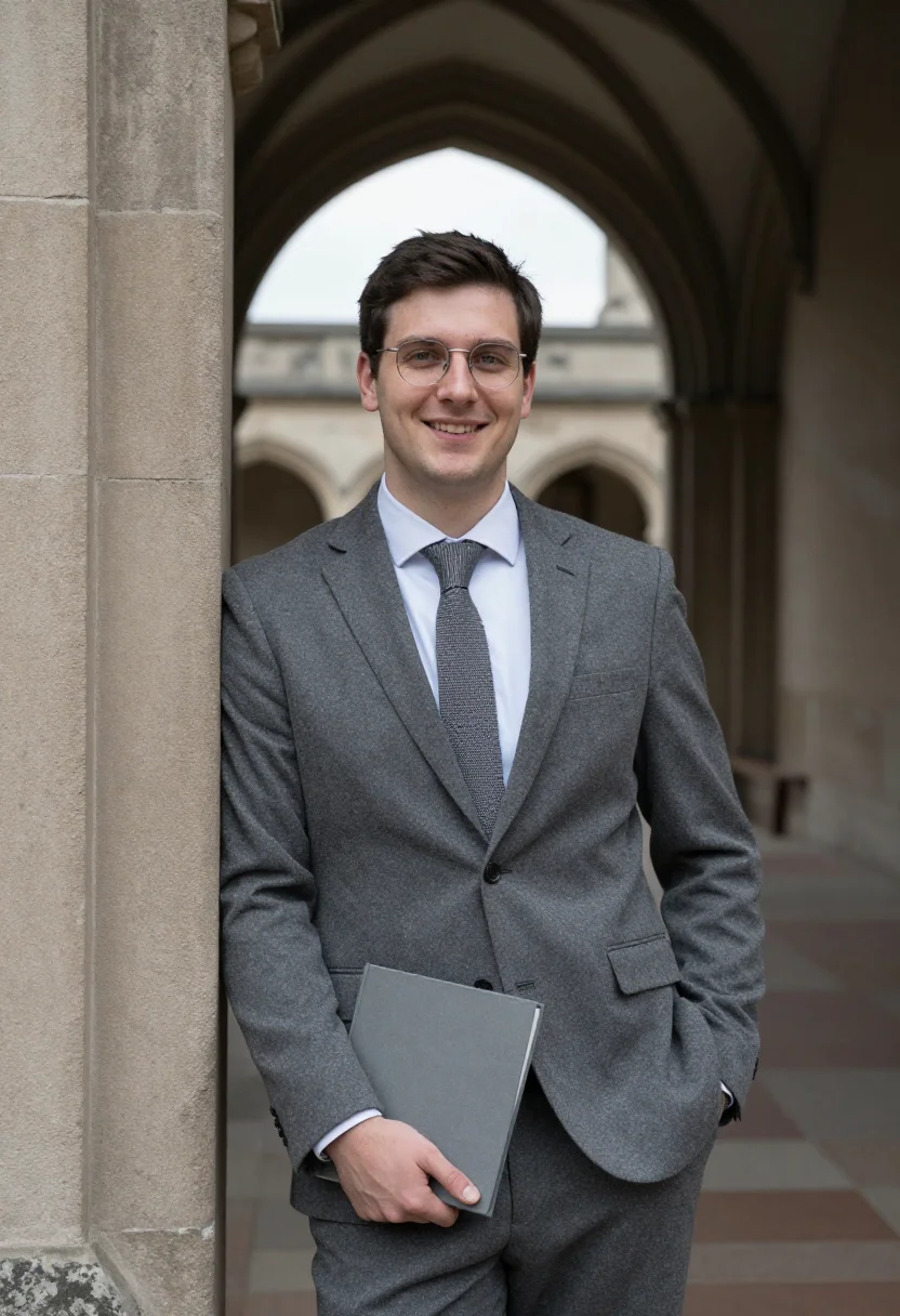 AI phd viva november grey sample — portrait of a man, framed half-length from the waist up, the