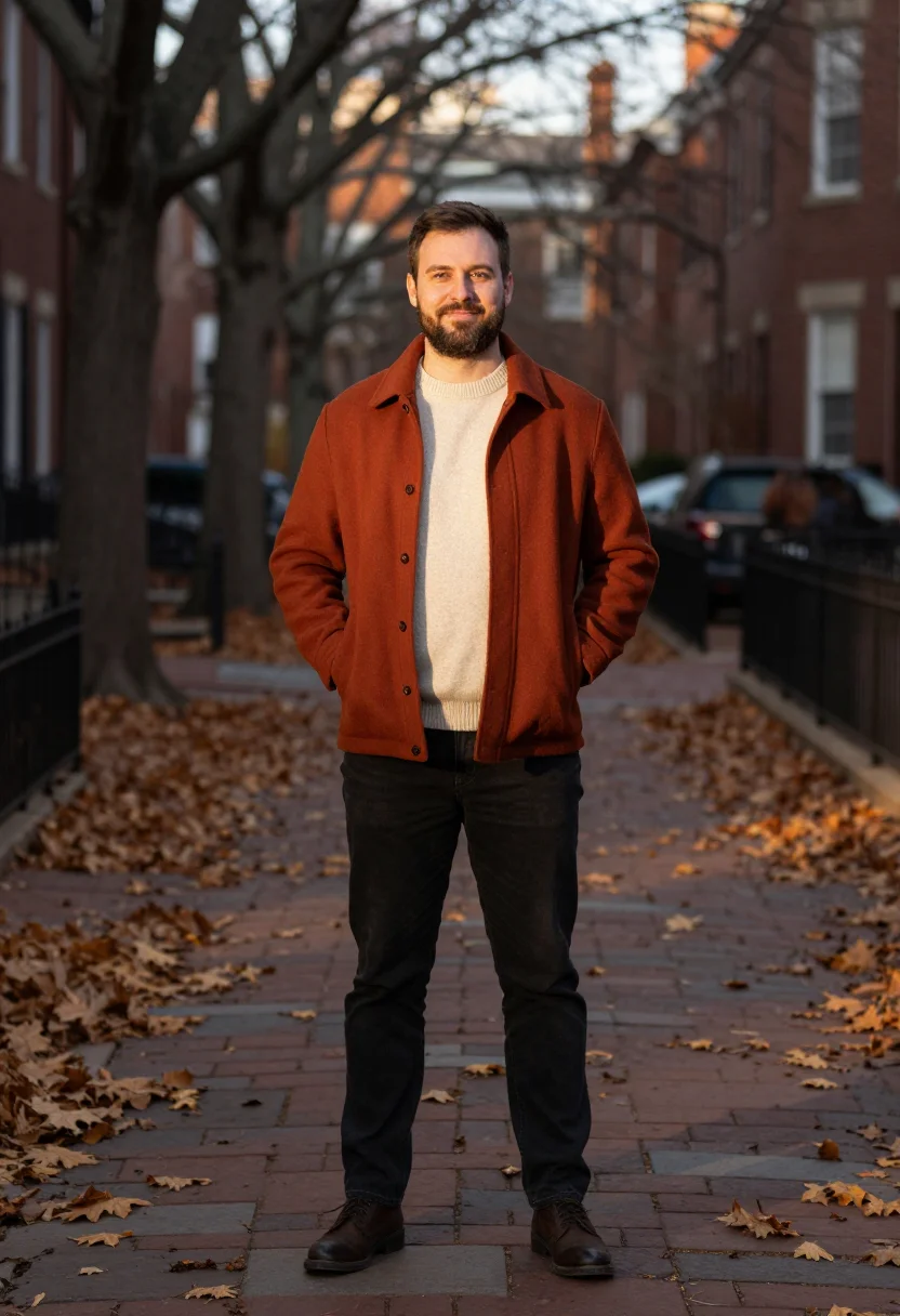 AI philadelphia rittenhouse november brick sample — portrait of a man, framed full length from the head to the s