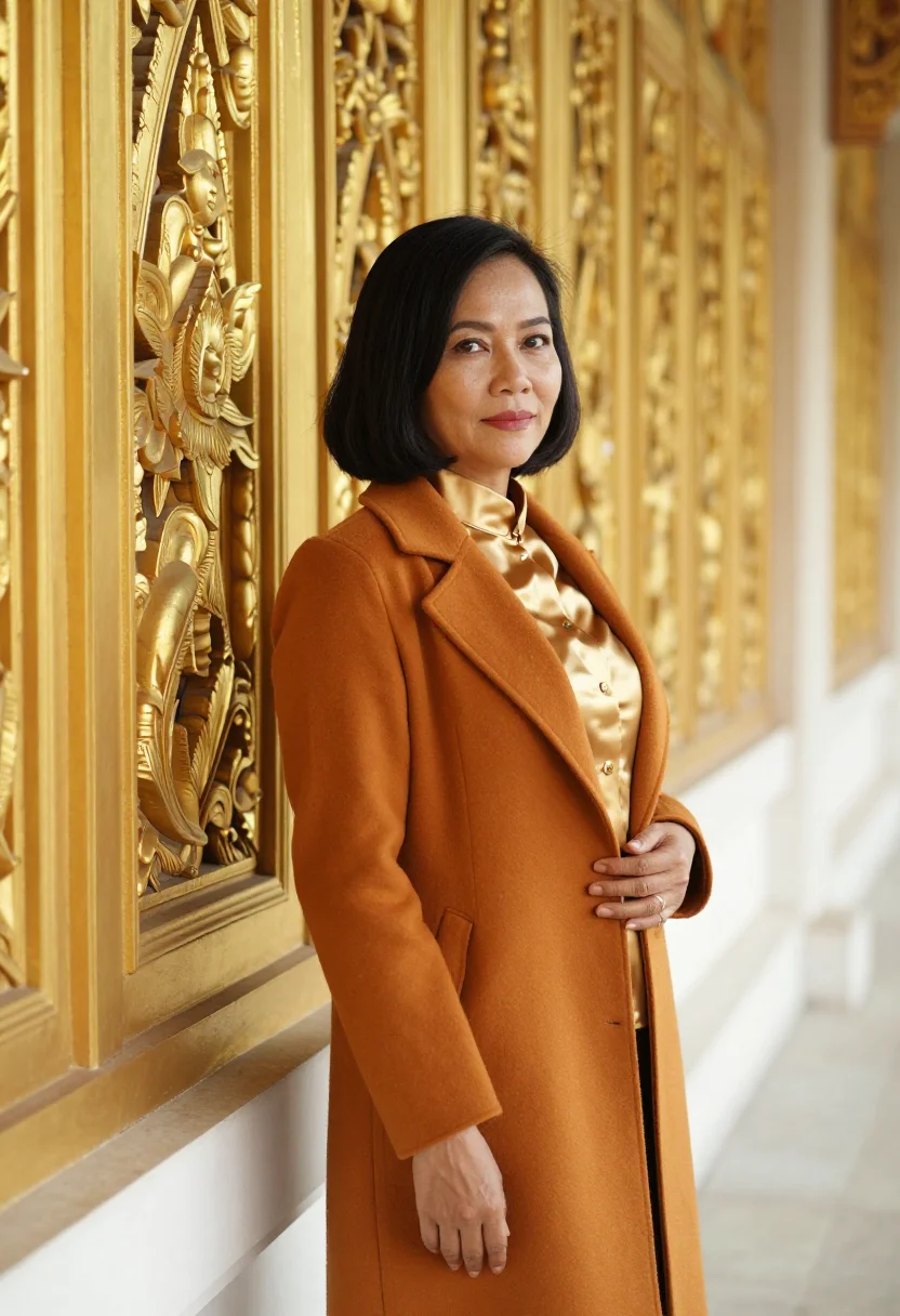 AI phnom penh palace conservator gold saffron sample — portrait of a woman, half-length portrait of a Sino-Khmer wo