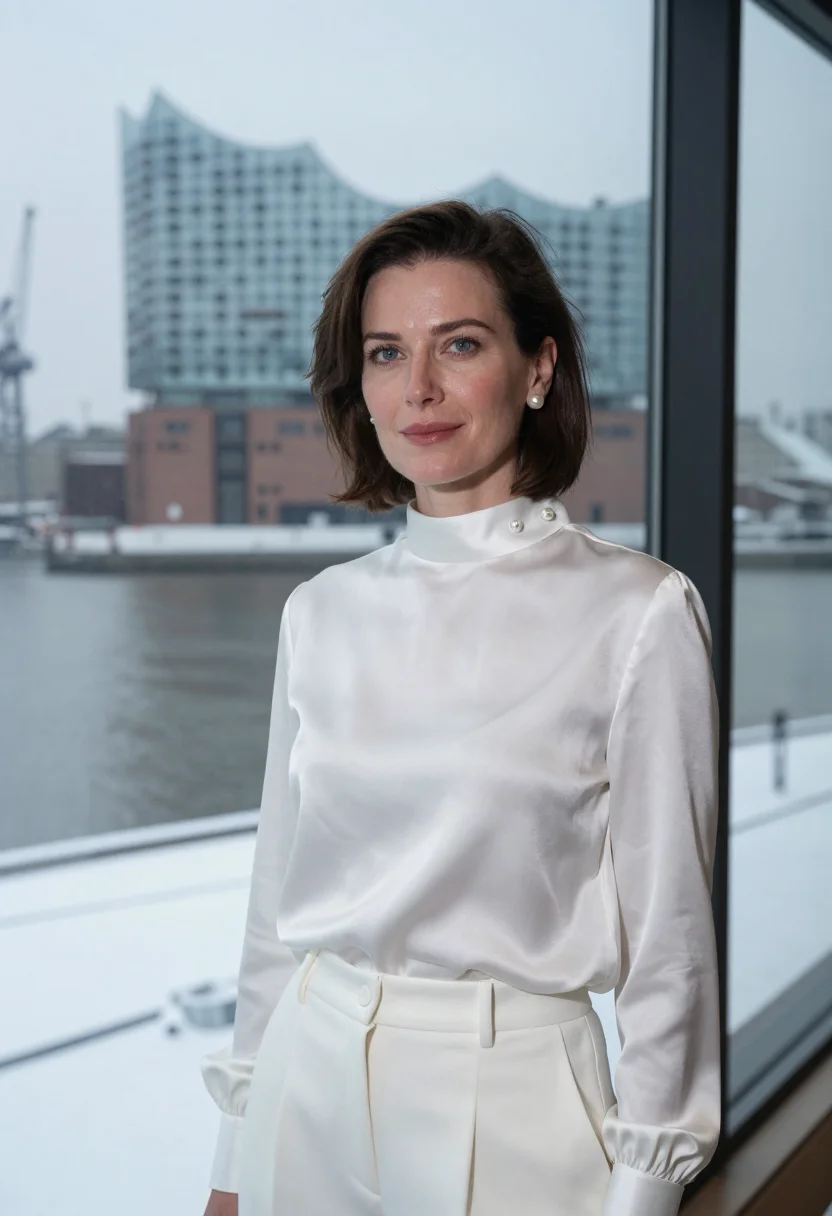 AI pianist elbphilharmonie white sample — portrait of a woman, head-and-shoulders portrait of a pianis