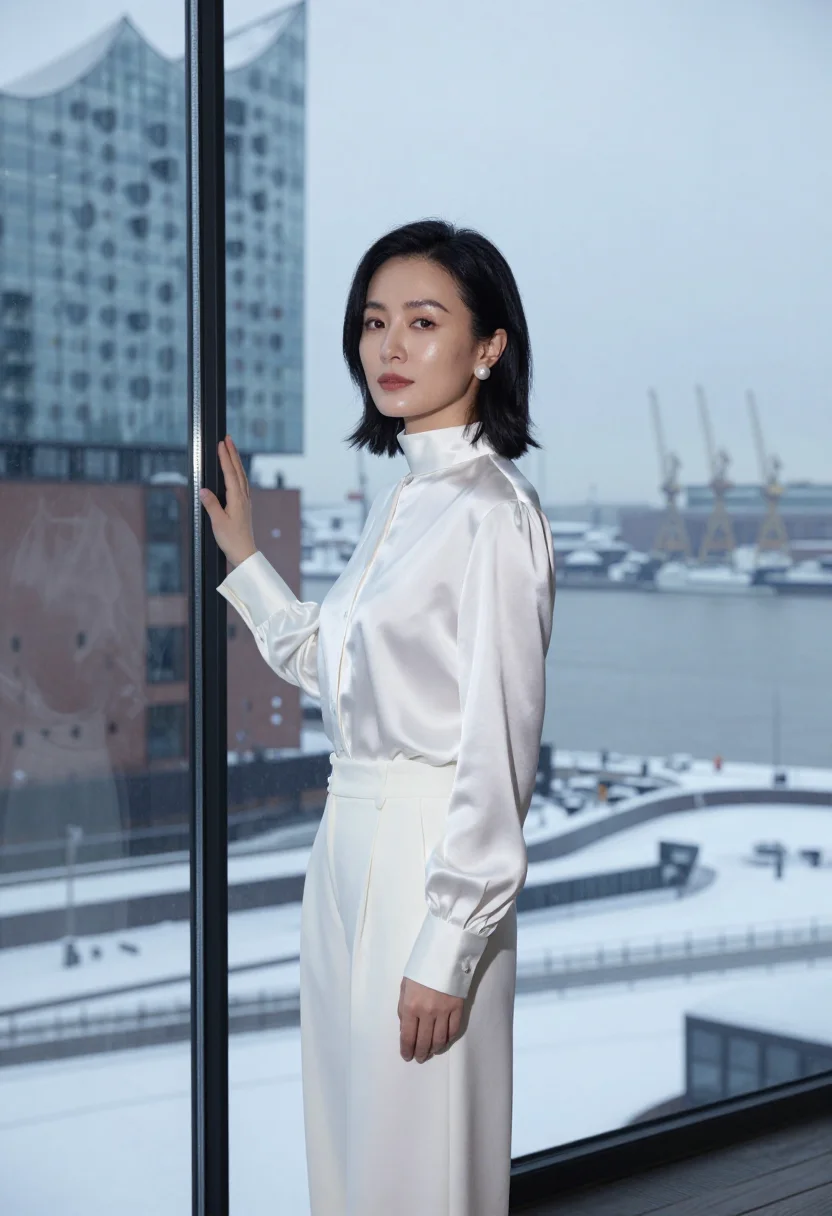 AI pianist elbphilharmonie white sample — portrait of a woman, half-length portrait of a pianist, a Ch