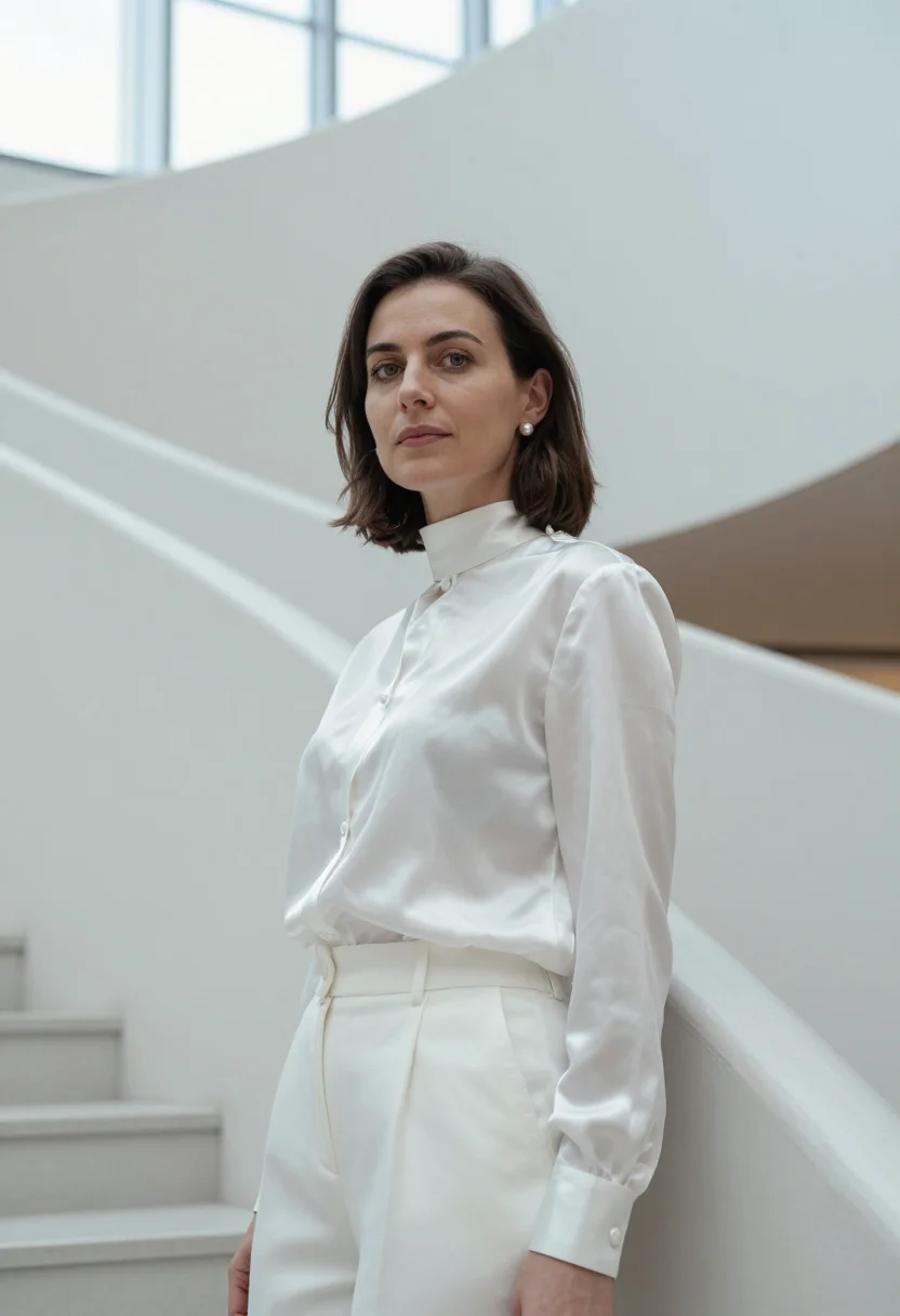 AI pianist elbphilharmonie white sample — portrait of a woman, head-and-shoulders portrait of a pianis