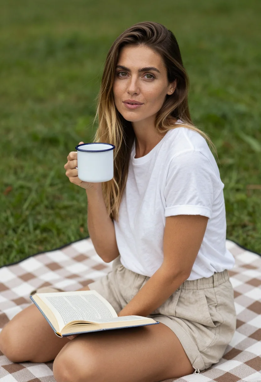 AI picnic blanket sample — portrait of a woman, half-length portrait of a woman in her
