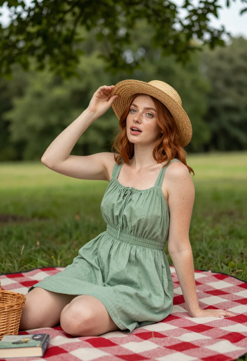 AI picnic blanket sample — portrait of a woman, three-quarter-length portrait of a woma