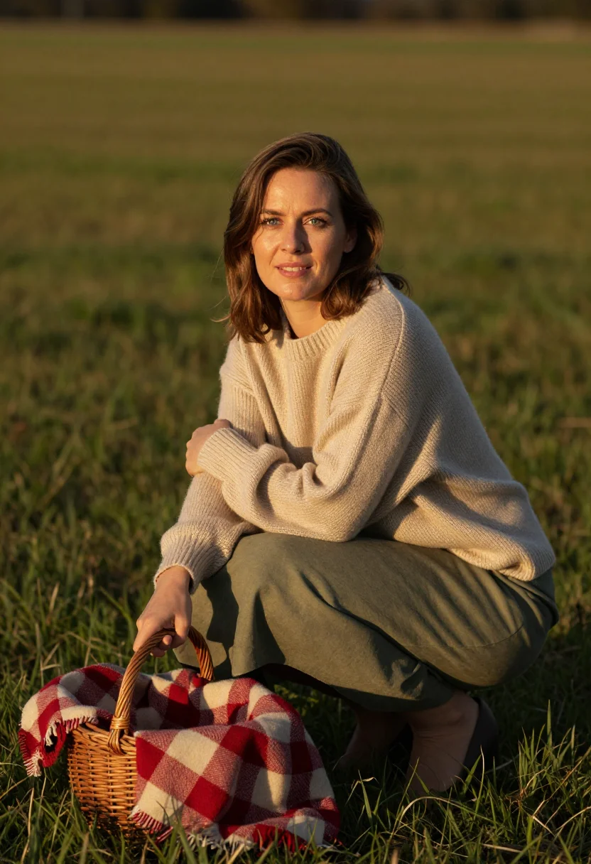 AI picnic blanket sample — portrait of a woman, half-length portrait of a woman in her