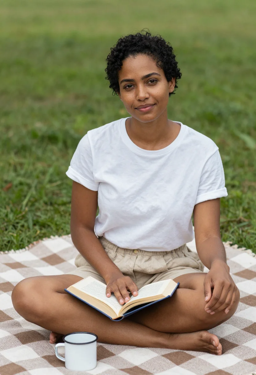 AI picnic blanket sample — portrait of a woman, half-length portrait of a woman in her