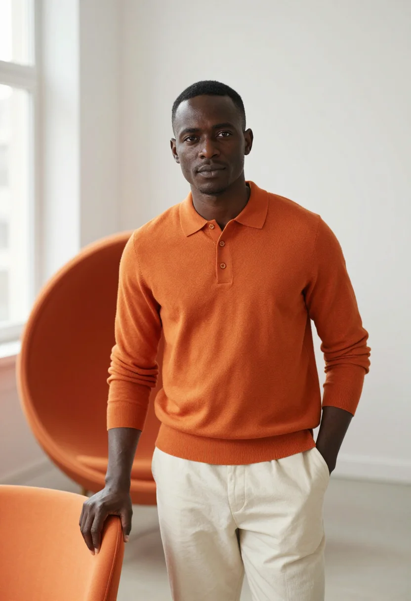 AI pierre paulin paris orange slice april sample — portrait of a man, framed half-length from the head to the w