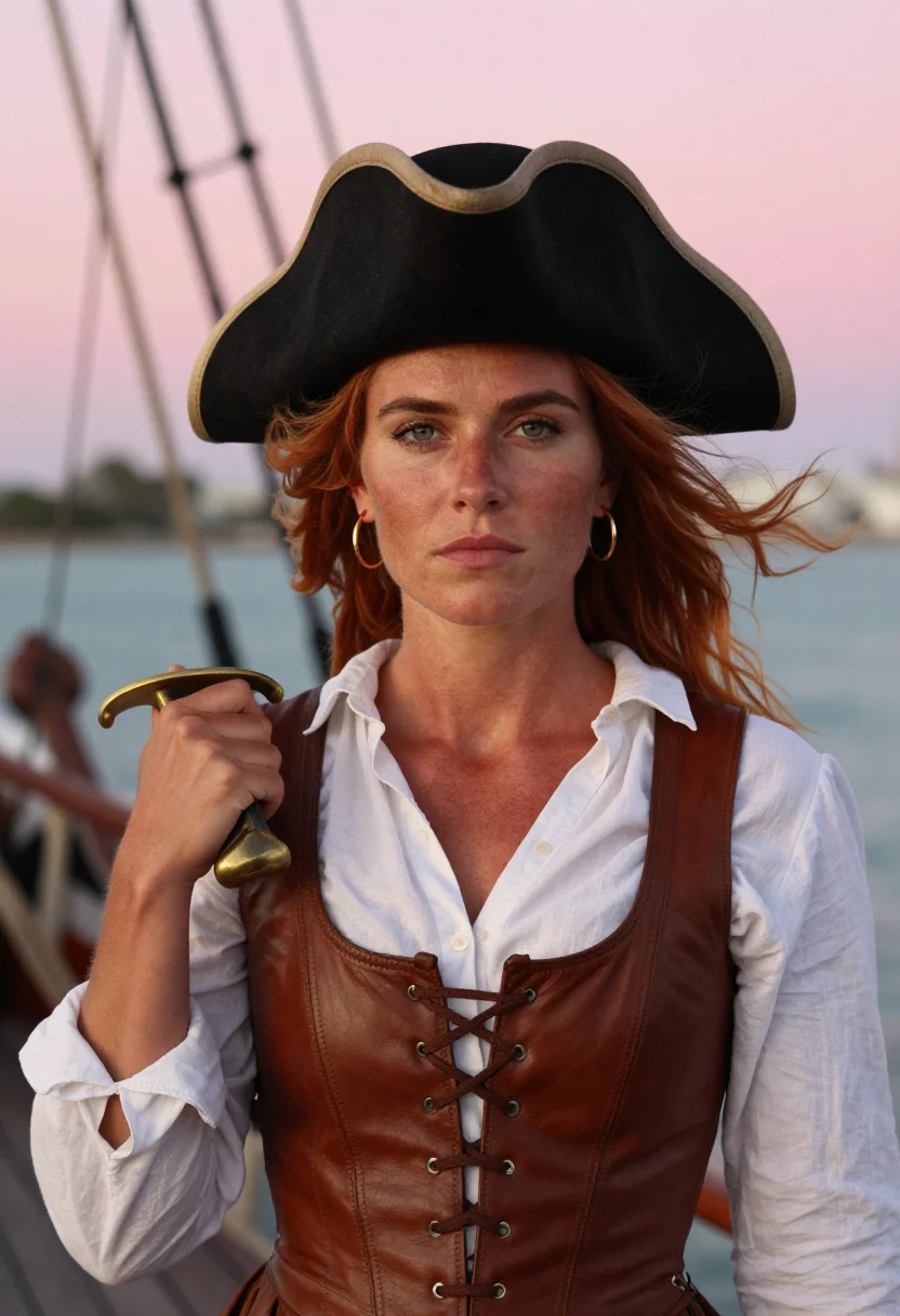 AI pirate queen sample — portrait of a woman, close portrait of an Irish woman in her