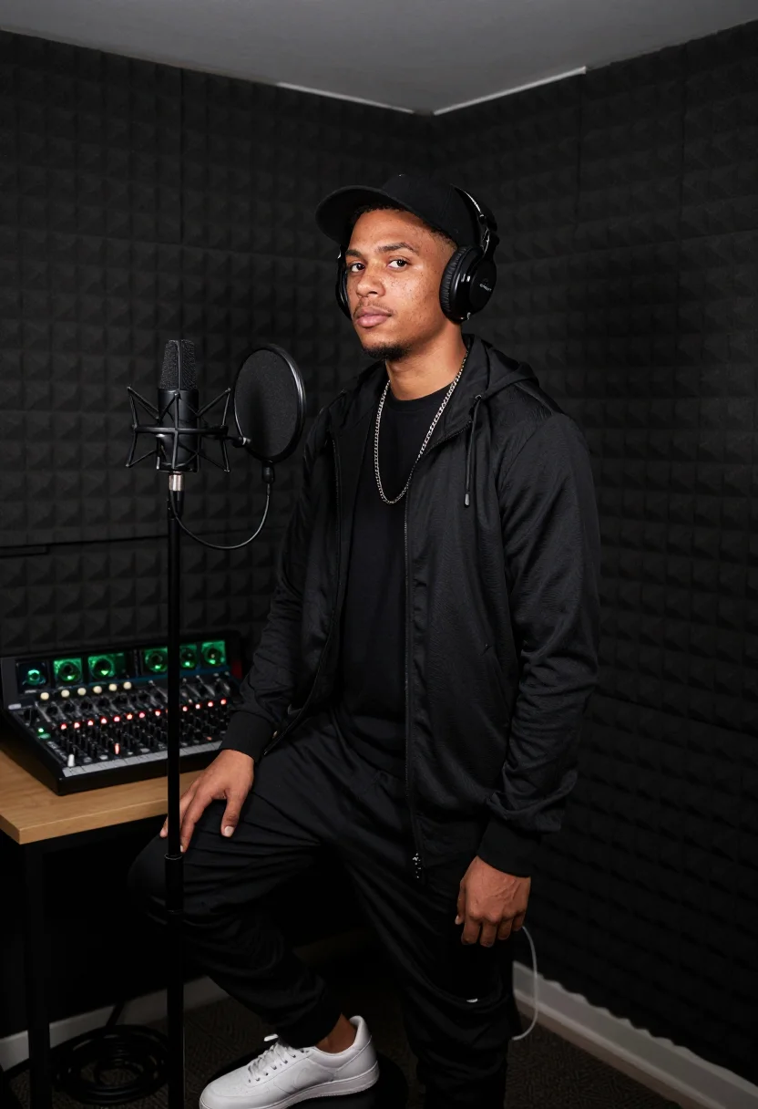 AI pirate radio grime sample — portrait of a man, three-quarter-length portrait of a mixed-