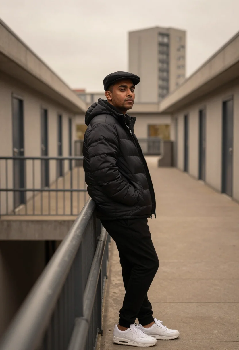AI pirate radio grime sample — portrait of a man, half-length portrait of a British-Banglad
