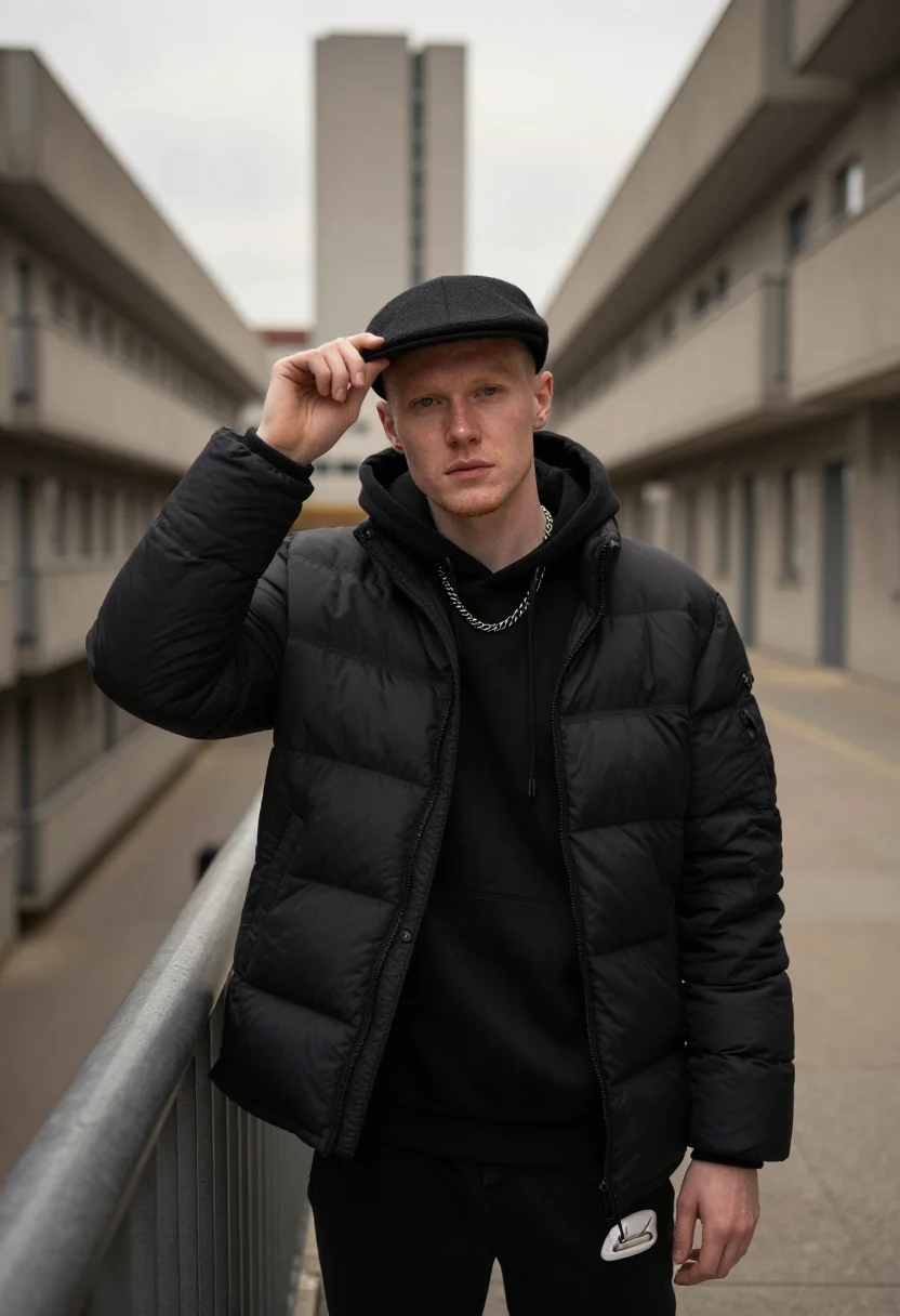 AI pirate radio grime sample — portrait of a man, chest-up portrait of a white British man